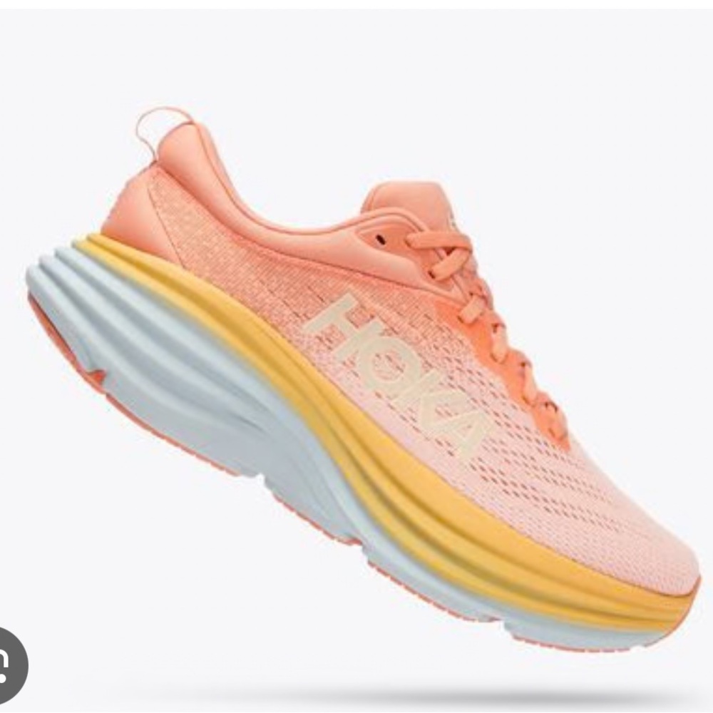 Hoka Coral and Lime Athletic Shoes